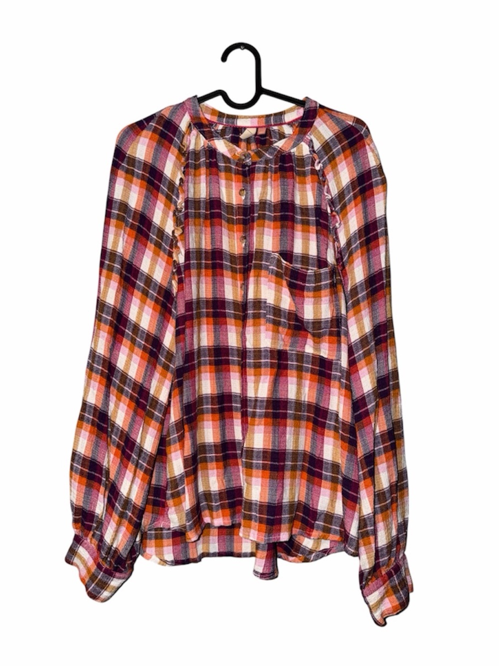 Pilcro Breezy Plaid Boho Button Down Top Size L - Picture 3 of 7